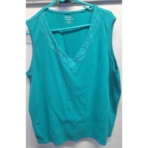 Liz & Me Essentials Teal Lace Trim V-Neck Cotton Tank Top Plus Size 2X 22/24